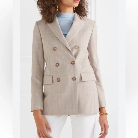 Maje Beige Taupe Blue Plaid Blazer 36 - Picture 1 of 5